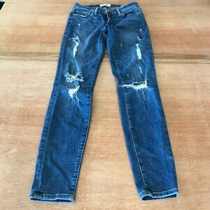 Frame Le Skinny De Jeanne Jean Women 27 Blue Mid Rise Distressed Medium Wash